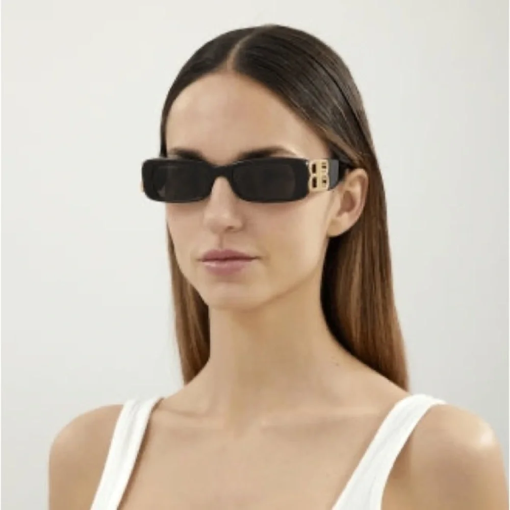 Balenciaga Black Rectangular Logo Sunglasses